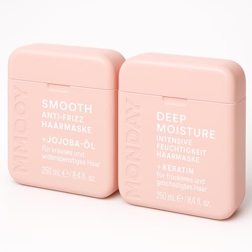 MONDAY - Mascarilla para el pelo, antiencrespamiento suave con aceite de jojoba + Deep Moisture con queratina + adhesivo Purlife