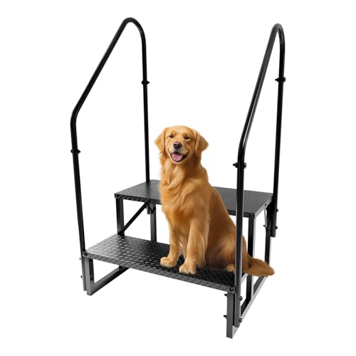 Image of RV Step Stool, 2 Step Ladder, Hot Tub Steps with 2 Handrails, Heavy Duty Ladder Shelf Bookcase, 5th Wheel RV Mobile Home Stairs for Camper /Porch /SPA Pool /Pet Stairs(1 Pack)