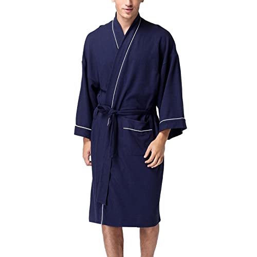 Saunamantel Herren Leicht Dünn | Bademantel Herren Baumwolle Ohne Kapuze Sauna Bademantel Flauschig Loungewear Elegant Mantel Übergröße Saunamantel Hausmantel Lang Morgenmantel Bathrobe