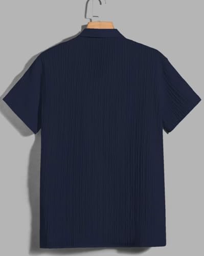 Image of Men's Relaxed Fit Striped Short Sleeve Button-Down Casual Shirt
