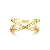 GNIRTSI Gold X Ring for Women Criss Cross Crossover 14K Gold Plated Minimalist Stack Finger Jewelry Size 5