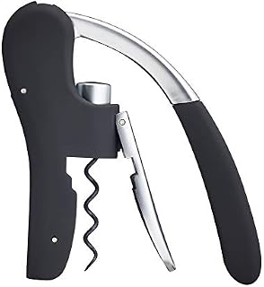 BarCraft Deluxe Corkscrew, Wine Bottle Opener with Built-in Foil Cutter, Black & Chrome