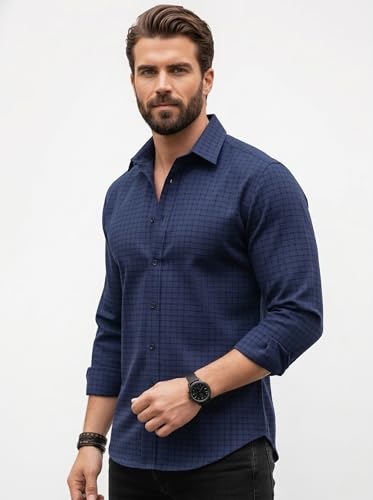Image of Amazon Brand - INKAST Men's Regular Fit Button Down Dress Shirts Textured Long Sleeve Casual Hawaiian Shirt