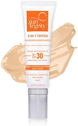 Suntegrity Tinted 5 in 1 Mineral Sunscreen for Face (SPF 30-2 oz) - Light | BB Cream Moisturizer with Physical UVA/UVB Broad Spectrum Protection | Safe for Sensitive Skin