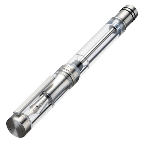 Image of Asvine V200 Titanium Fountain Pen Vacuum Filling, Bock Medium Nib Clear Transparent Acrylic Smooth Writing Pen Case Set