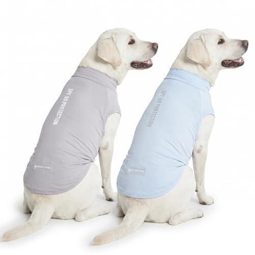 Spark Paws Sunblock Dog T-Shirt SPF30 Protection Lightweight Breathable Quick Dry for Dogs with Sensitive Skin - Blue & Grey (Set of 2) - 2XL