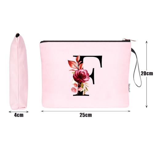 Image of Vavabox A-Z Personalized Makeup Bag, Birthday Gifts for Women Mom, Gifts for Best Friend, Bride Bridesmaid Cosmetic bag (F, Pink)
