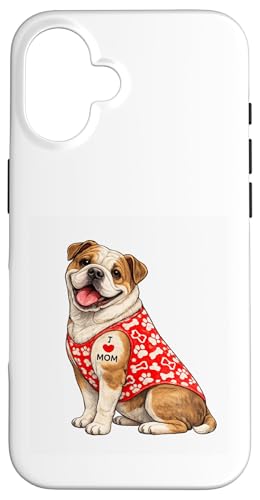 English Bulldog Mom I Love Mom �^�g�D�[ ���D�� �u���h�b�O �}�} �X�}�z�P�[�X iPhone 16 �p