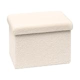 PINPLUS Storage Ottoman Cube Ottoman Foot Rest,Small Foldable Portable Boucle Upholstered Sherpa Ottomans, Faux Teddy Fur, White 16.5"x12.6"x12.6"