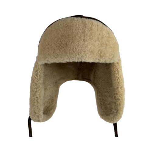 Image of Leather Aviator Russian Ushanka Trapper Shearling Sheepskin Fur Ear Flap Waterproof Winter Hat