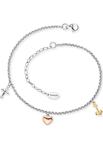 Engelsrufer Fußkettchen für Damen mit Kreuz, Herz und Anker Anhänger,...