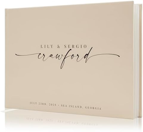 Personalized Guest Book - 11.5" x 8.5" Custom Bride & Groom Names with Bookmark and Hard Cover 140 GSM Blank Pages, for Weddings Guest Book, Engagements, Birthdays, Special Events, Oats