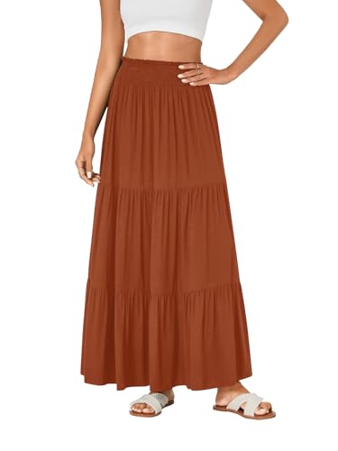 KIFOVEN Women’s Maxi Skirt Summer Elastic High Waist A-Line Long Skirt Flowy Tiered Ruffle Casual Boho Midi Skirt2