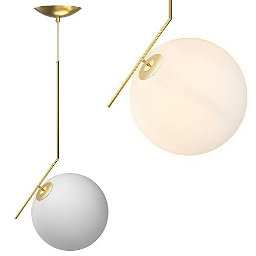 BAKAJI Lampadario Lampada Sospensione Portalampada a Sfera in Vetro Opaco Staffa in Metallo in Oro Design Moderno Attacco E27 Lampadina Max 40W Illuminazione Arredamento Casa (30 cm)