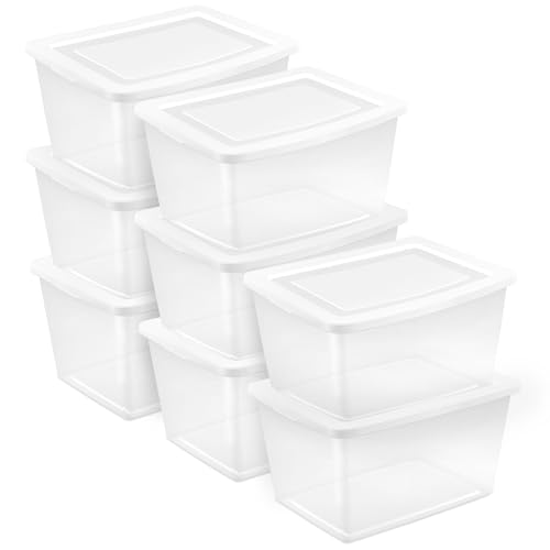 Image of Sterilite 8-Pack Storage Box, Clear Plastic Storage Container Bins with Lids, 58 Quart - Heavy-Duty Organizing Containers for Closet, Bathroom, and Office