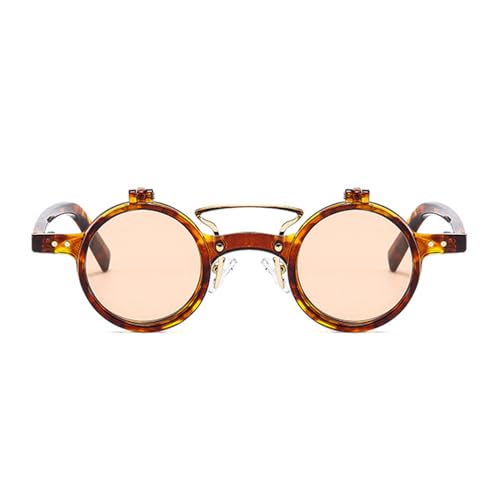 Image of HYLLE Retro Flip-Up Round Goggles Seampunk Sunglasses for Men Women 90s Style