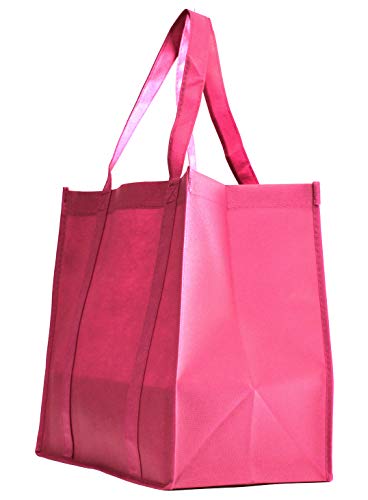 Gift Expressions Grocery Tote Bag | 100 Pack | Fuchsia | Large Gift Reusable Eco Friendly Stand Up Bottom, Recyclable Non-Woven Shopping Bags