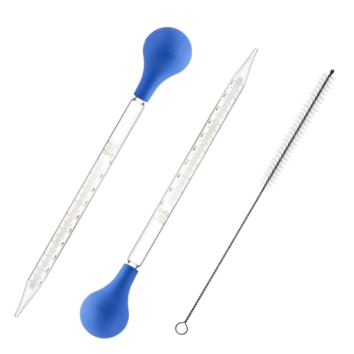 Pipettes en Verre,2 PCS Pipette Graduée en Verre 10 ml Compte-Gouttes avec Ampoule en Caoutchouc et Brosse de Nettoyage Pipette Cuisine pour Laboratoire...
