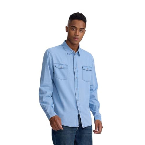 FASHIONSPARK Mens Chambray Denim Shirt Long Sleeve Button Down Casual Jean Dress Shirt Work Cowboy3