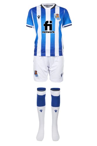 Real Sociedad | Official Baby Shirt, Shorts and Socks Minikit | 2021-22 Season | Softblock | White and Blue | Size JXS