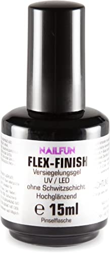 NAILFUN UV-Flex-Finish 15ml Versiegelungsgel ohne Schwitzschicht - flexibles hochglänzendes dünnfliesendes Gel für Gelnägel - UV Gel - Acryl Modellage - Shellack - Nagellack Cover