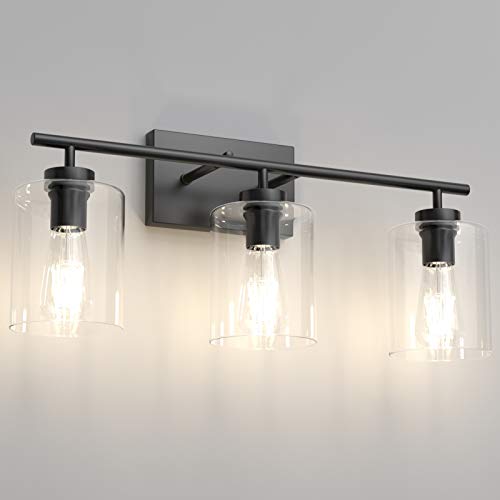 Aipsun 3 Lights Black Vanity Light Fixtures Over Mirror With Clear Glass Shades Industrial Wall Light Fixture For Bathroom(Exclude Bulb) #TOP20