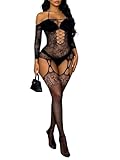 Buitifo Body de Malla para Mujer, Talla Grande, sin Entrepierna, Sexy, Ropa de Dormir Suave, lencería para Mujer(Negro JC,Talla única)