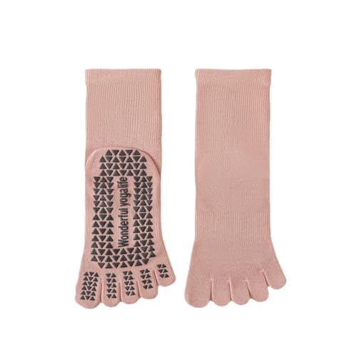 5 Toe Yoga Socks, Women's Non-Slip Pilates Mid-Calf Socks - Breathable Ballet Dance Socks with Arch Support for Hot Yoga/Sculpting Practitioners (Pink)