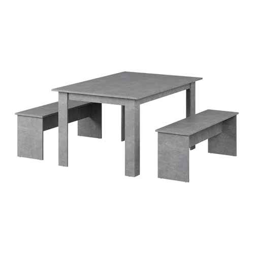 Vicco Esstisch Set Sentio, Beton, 137.6 x 92.8 cm mit 2 Bänken