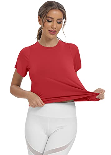 Mippo Workout Crop Tops for Women Short Sleeve Yoga Shirts Athletic Running Cropped Tank Tops - Image 6