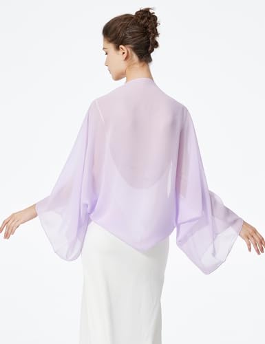 BEAUTELICATE Chiffon Schal Stola Damen Festlich Elegante Schultertuch Bolero Shrug mit Ärmel für Abendkleider Brautkleider Sommer Hochzeit (Lila, Einheitsgröße)