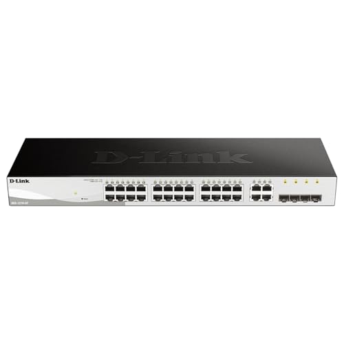 D-Link 28-Port Gigabit Smart Managed Switch | 24 GbE + 4 SFP Combo Ports | L2+ | VLANs | Cable Diagnostics | Web UI | Rackmount | Fanless | NDAA Compliant | Lifetime Warranty (DGS-1210-28)