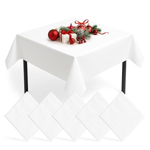 SOL 5pk White Paper Table Covers 90x90cm Tablecloths for Parties Cover Disposable - Thick Absorbent Design - Easy Clean Up for Weddings, Craft Activities, Kids’ Meals, Village Halls & Family Events