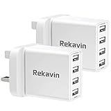 USB Plug Charger,2 Pack 4 Port Multi USB Plug Adapter UK 25W/5A Wall Charger Mains with Smart IC Fast Charging for iPhone 11 pro Max XS XR X SE2020 10 8 7 6 ipad,Samsung S10 S9 S8 S7,Huawei