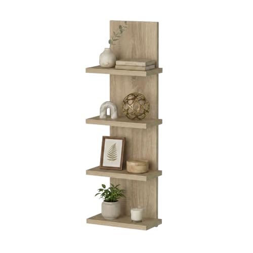 MARAND Wandregal Eiche 25x80x17 cm (BxHxT), Hängeregal 4 Ablagen, Bücherregal Modern für Wohnzimmer, Kinderzimmer, Flur & Küche