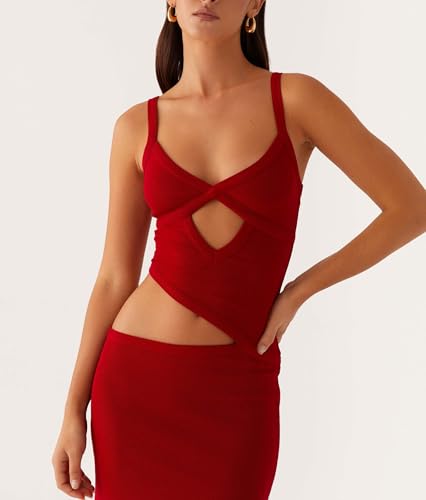 Image of Yiulangde Womens Elegant Spaghetti Strap Maxi Dress Backless Cut Out Bodycon Summer Cami Dress Sexy Formal Cocktail Dresses