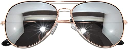 Classic Aviator Sunglasses Full Mirror Lens Metal Frame Silver Color UV Protection (avi_gold_mirror, Mirror)