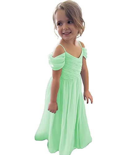 Skycity Flower Girl Dress 2025 Long Off Shoulder A-Line Chiffon Bridesmaid Dresses for Wedding T01