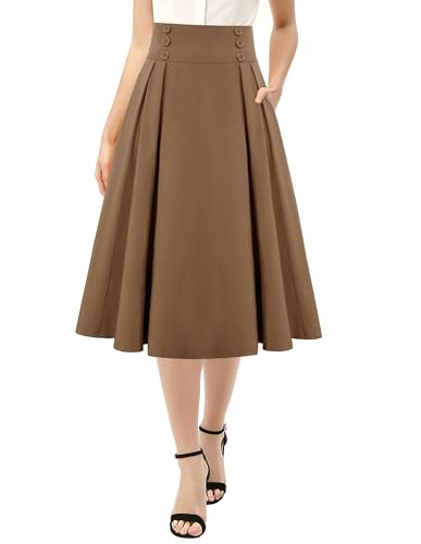Image of Belle Poque Women's Midi Pleated A-Line Skirts Pockets