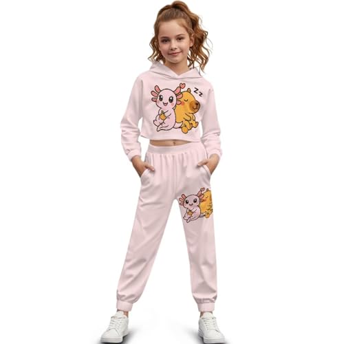 Long Sleeve Crop Top Hoodie and Pants Set Girls 4-13Y Kids Comfy Sportswear3