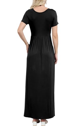 Image of EUOVMY Women's Short Sleeve Loose Plain Maxi Dresses Casual Vacation Long Dresses with Pockets