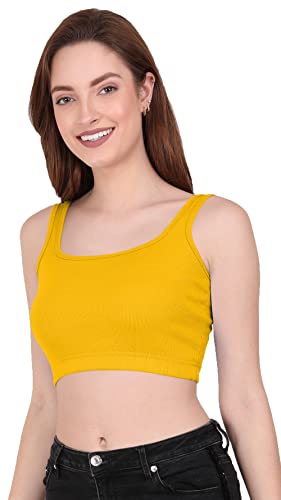 Image of THE BLAZZE 1044 Women's Cotton Basics Sexy Solid Square Neck Slim Sleeveless Saree Readymade Saree Bra Blouse Crop Top T-Shirt for Women