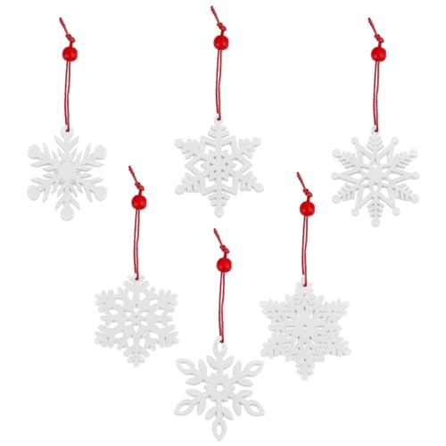 Zyzhogar 24 adornos de copos de nieve de madera de Navidad, adornos colgantes de copos de nieve blancos de 2.75 pulgadas, decoraciones colgantes de árbol de Navidad con cuerda, copos de nieve huecos