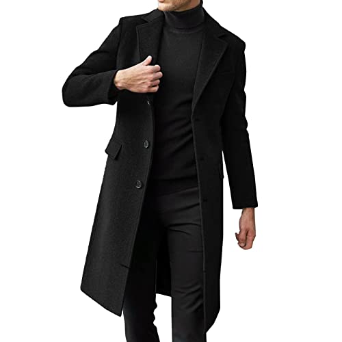 Ymosrh Men's Winter Trench Coat Single Breasted Notched Lapel Long Jacket Casual Fall Business Peacoat Overcoat, XL-4XL