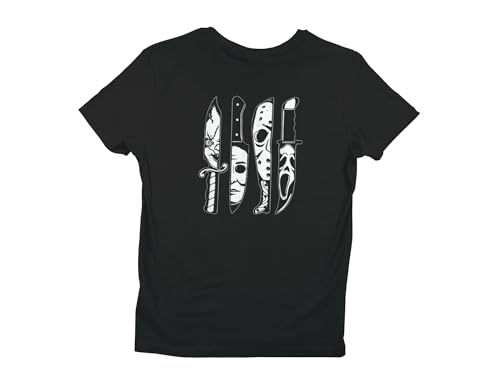 Horror Knives T-Shirt - Ghostface Chucky Myers Jason Design - Halloween - Unisex 100% Cotton Sizes S to 5XL Black