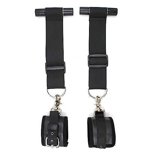 Image of Over The Door Entryway Restraints Hanging Bondage Cuffs for Sex Games, Leather Sex Toys Plush Wrist Cuffs for BDSM Restraints, Women and Men Bondage Toys Sex Handcuffs (Black-1)