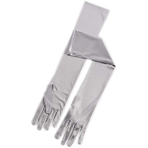 Ci-ONE Women's 1920s Opera Gloves Classic Long Satin Gloves Elbow Length 22'' Gloves Silver Cover