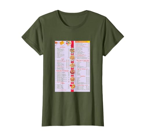 Chinese Food Menu T-Shirt, Women, Olive Green, Small