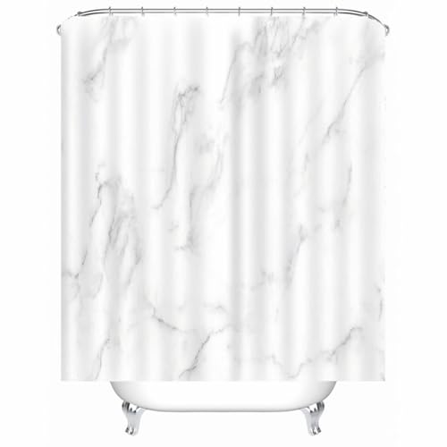 Rideau de douche lavable en machine blanc marbré solution anti éclaboussures