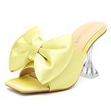 LIURUIJIA Women's Bow High Heels Mules Dress Sandals Slip On Party Prom Wedding Bridal Shoes Yellow 39 US 7.5